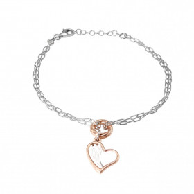 Bracelet Argent Rhodié 2 tons coeur et aile d'ange