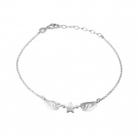 Bracelet en argent rhodié composé de 2 ailes d'ange et au milieu une étoile. Chaîne maille forçat ronde de 1,4mm de large....