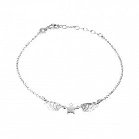 Bracelet argent rhodié composé 2 ailes d ange au milieu une étoile Chaîne maille forçat ronde 1,4mm large Longueur du brac...