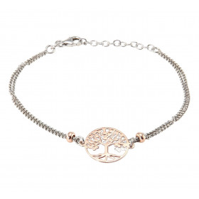  Bracelet argent rhodié composé d une chaîne double d un arbre vie dans un cercle 15mm diamètre Une face est argent l autr...