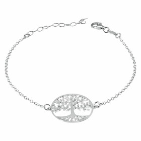 Bracelet en argent rhodié avec un arbre de vie de 20mm de diamètre. Chaine ronde de 1.5mm de large. Longueur ajustable de ...