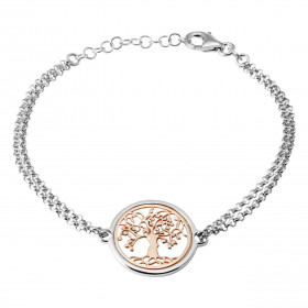  Bracelet argent rhodié composé d un arbre vie argent flashé or rose dans un cercle sur fond nacre 19mm diamètre Chaîne do...