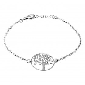 Bracelet en argent rhodié avec 1 arbre de vie ciselé de 20mm de diamètre. Longueur ajustable de 18 à 20cm