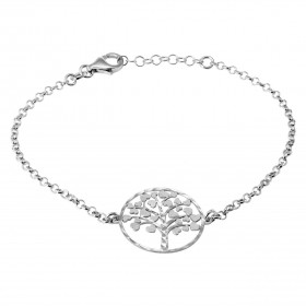 Bracelet en argnet rhodié avec 1 arbre de vie de 20mm de diamètre. Longueur ajustable de 18 à 20cm