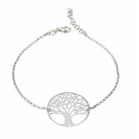 Bracelet argent rhodié composé d un arbre vie pailleté dans un cercle 22mm diamètre Chaîne maille jaseron : 1,7mm large Lo...