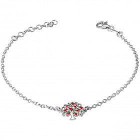 Bracelet en argent rhodié composé d'un arbre de vie avec des petits coeur en émail rouge. Largeur : 10mm. Chaîne maille fo...