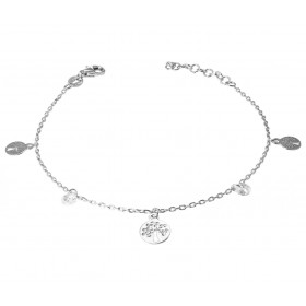 Bracelet argent rhodié composé 3 breloques arbre vie ajouré 2 breloques oxyde zirconium Largeur : 10mm Chaîne maille : 1,3...