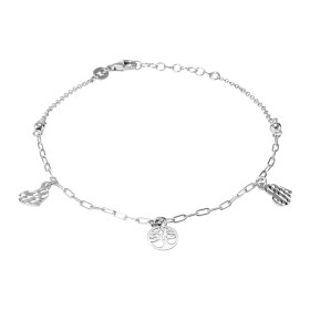 Bracelet argent rhodié composé 2 breloques coeurs ciselés une breloque arbre vie Chaîne maille ronde 1,4mm large maille o...