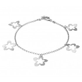 Bracelet argent rhodié composé 5 breloques fleurs satinées ciselées Chaîne maille jaseron : 1,9mm large Longueur ajustable...