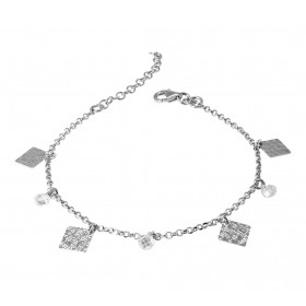 Bracelet argent rhodié composé breloques losanges motifs des breloques oxydes zirconium Chaîne maille forçat : 1,9mm large...
