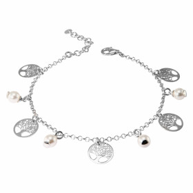 Bracelet argent rhodié breloques perles et arbre de vie 
