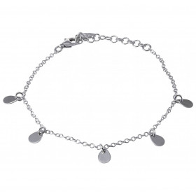 Bracelet en argent rhodié avec 5 breloques en forme de poire. Longueur ajustable de 16 à 19cm. Largeur : 7mm