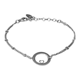 Bracelet en argent rhodié composé d'un cercle de 14mm de diamètre avec un coeur ajouré à l'intérieur. Chaîne maille gourme...