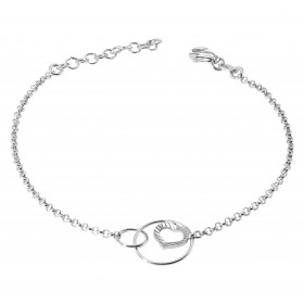 Bracelet en argent rhodié composé de 2 cercles entrelacés avec un coeur ciselédans le plus grand. Largeur : 12mm. Chaîne m...
