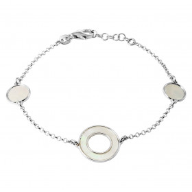 Bracelet argent rhodié composé 2 pastilles d argent nacre 9mm diamètre 1 cercle argent nacre 15 mm diamètre Longueur du br...