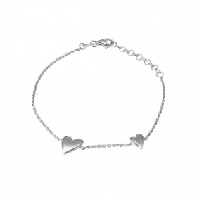 Bracelet argent rhodié composé 2 coeurs pleins 9x8mm 8x7mm Chaîne maille forçat 1,2mm large Longueur du bracelet ajustable...
