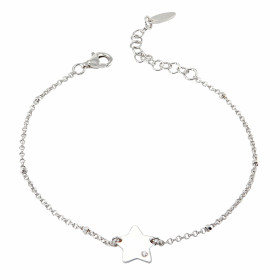 Bracelet argent rhodié composé d une étoile 10x10mm sertie d un oxyde zirconium Chaîne maille jaseron parsemé perles : 1,4...