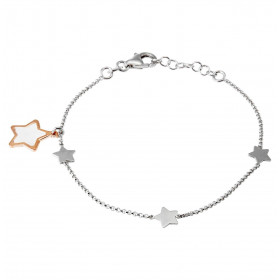 Bracelet argent rhodié composé 3 étoiles argent 1 breloque étoile nacrée Longueur ajustable 16 à 18cm