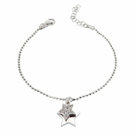 Bracelet argent rhodié composé d une étoile 12x12mm d une plus petite sertie d oxydes zirconium Chaîne maille perlée : 1,5...