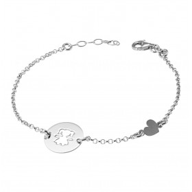 Bracelet en argent rhodié composé d'une plaque de 13mm de diamètre avec une fillette ajourée et d'un petit coeur. Chaîne m...