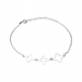 Bracelet argent rhodié composé 3 formes géométriques Largeur des motifs : 11mm Chaîne maille forçat 1,3mm large Longueur a...