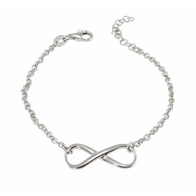 Bracalet argent rhodié composé d un signe infini 10x16mm Chaîne maille jaseron : 2,5mm large Longueur ajustable 17 à 20cm