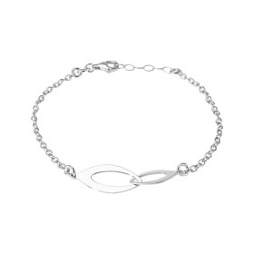 Bracelet argent rhodié composé 2 anneaux forme navette entrelacés Chaîne maille forçat 2mm large Longueur : 17 à 19cm Syst...