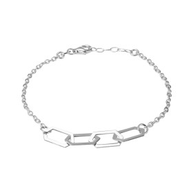 Bracelet argent rhodié composé 4 maillons forme hexagonales 7x13mm Chaîne maille ronde 2mm large Longueur : 18 à 19,5cm Sy...