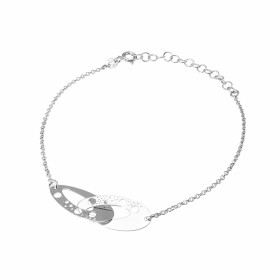 Bracelet argent rhodié composé 2 ovales ajourés entelacés Dimension ovale : 10x20mm Chaîne maille forçat ronde 1,4mm large...