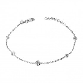 Bracelet argent rhodié composé 5 oxydes zirconium sertis clos Chaîne maille forçat : 1,4mm large Longueur ajustable 17 à 19cm