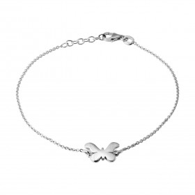 Bracelet en argent rhodié avec un papillon. Longueur ajutable de 18 à 19,5cm. Largeur : 8mm