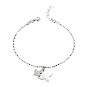 Bracelet argent rhodié composé d un papillon 10x10mm d un plus petit serti d oxydes zirconium Chaîne maille perlée : 1,5mm...