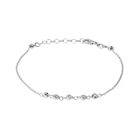 Bracelet en argent rhodié composé de 7 perles ciselées. Chaîne maille forçat de 1mm de large. Longueur : 16,5 à 19cm. Syst...