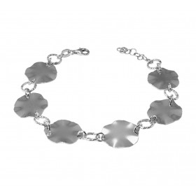 Bracelet argent rhodié composé 6 plaques rondes martelées d anneaux ciselés Largeur : 15mm Longueur ajustable 16 à 18cm