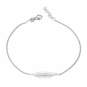 Bracelet argent rhodié composé d une plume argent satiné 18x5mm Chaîne maille gourmette : 1mm large Longueur ajustable 17 ...