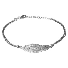 Bracelet argent rhodié composé d une plume 11x30mm Chaîne double maille jaseron 1,3mm large Longueur : 17 à 20cm Système d...
