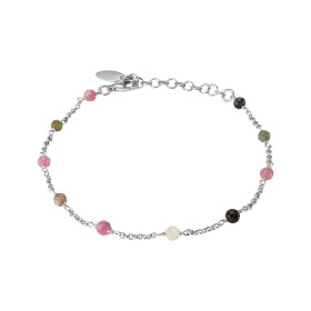 Bracelet argent rhodié composé petites perles facettées tourmaline 3,4mm large Chaîne maille ronde 1,4mm large Longueur : ...