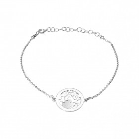 Bracelet argent rhodié composé 2 disques superposés ajourés trèfles à 4 feuilles, l un argent lisse l autre argent satiné ...