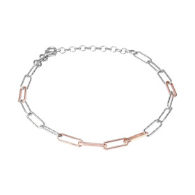 Bracelet argent rosé composé maillons ovale rosé maillons ovales ciselés Largeur du bracelet : 4mm Longueur : 17,5 à 20,5c...