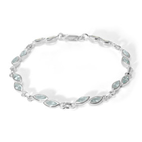  Bracelet Argent 925 Topaze Bleue serti pierres taille navette 6x3mm Longueur : 19cm 