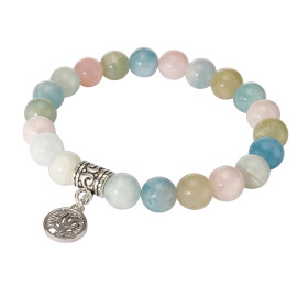 Bracelet Béryl Multicolore 8mm Breloque Arbre Vie Ce Bracelet est composé 23 perles 8mm d une breloque métal représentant ...