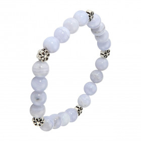 Bracelet Calcédoine 8mm et Motif Fleur. Ce Bracelet est composé de 20 perles de 8mm en Calcédoine Bleue et de 5 intercalai...