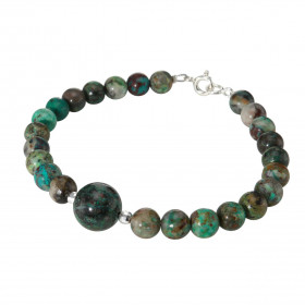 Bracelet Chrysocolle 6-10mm Argent Ce bracelet est composé pierres 6mm d une pierre 10mm son centre Elle est séparée par 2...