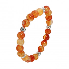 Bracelet Cornaline 8mm Oeil porte bonheur Ce Bracelet est composé 20 perles 8mm Cornaline 5 intercalaires métal représenta...