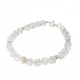 Bracelet Cristal de roche 6mm et Argent. Ce bracelet est composé de pierres de 6mm, de 4 perles facettées en Argent de 4mm...