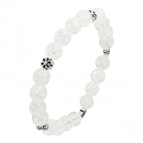 Bracelet Cristal de roche 8mm et Motif Fleur. Ce Bracelet est composé de 20 perles de 8mm en Cristal de roche et de 5 inte...