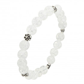 Bracelet Cristal roche 8mm Motif Fleur Ce Bracelet est composé 20 perles 8mm Cristal roche 5 intercalaires métal représent...