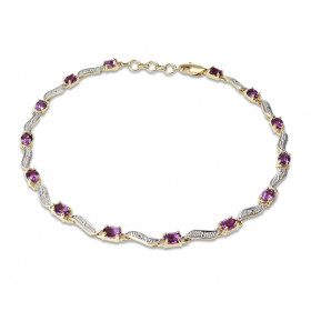 Bracelet Or Jaune 375 2 tons Améthystes Ce bracelet est serti 14 améthystes ovales 4x3mm espacées par des motifs ondulés L...