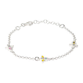 Bracelet enfant argent composé 3 abeilles colorées l émail Chaîne maille jaseron 2,1mm large Longueur : 15 à 18cm Système ...