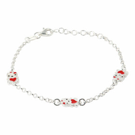  Bracelet Argent enfant ajustable 14 &agrave; 18cm Motifs chat coeur une face &eacute;maill&eacute;e une face argent Large...